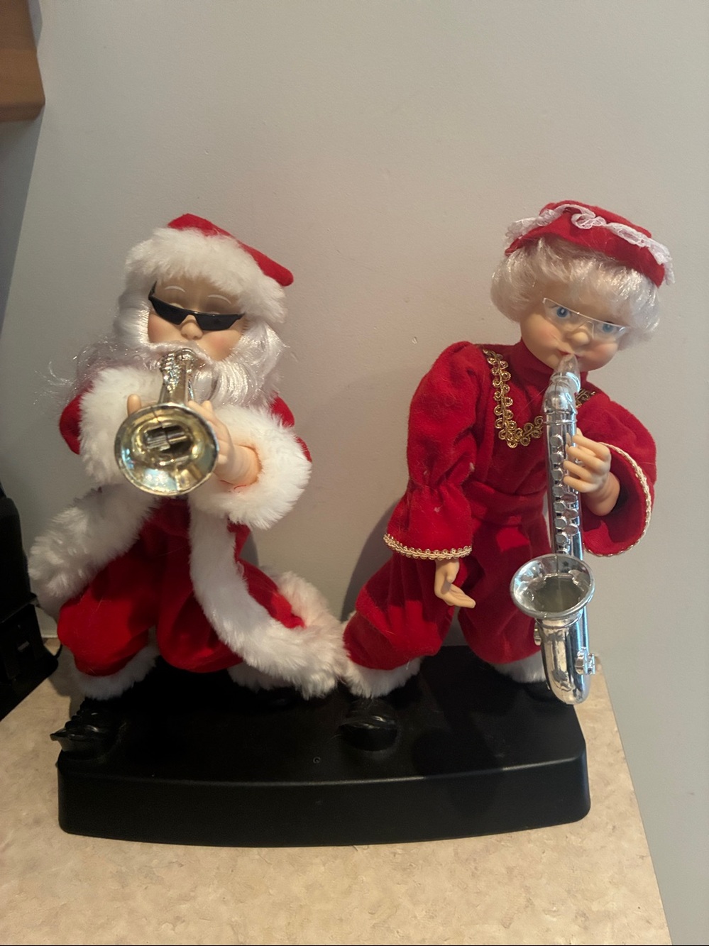 VINTAGE dancing Red Santa Music Dolls - Holiday Musical Toy Pair